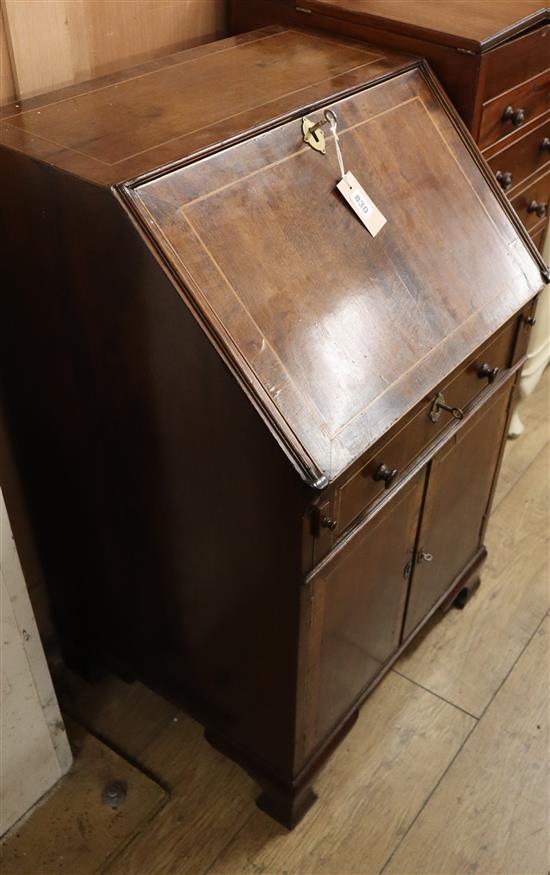 A small George III design inlaid mahogany bureau W.54cm